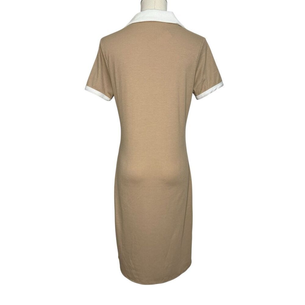 Livi by Olivia Rae Women’s Large Knit Midi Dress Tan Collared Ribbed Preppy NEW - Picture 4 of 6